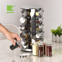 Organisateur de rangement pour épices en acier inoxydable, type carrousel tour, pliable et rotatif, 20 pots, 5 niveaux, pour cuisine, avec étiquettes réutilisables