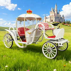 รถม้าฟักทองแบบมีมอเตอร์ รถม้าซินเดอเรลล่าไฟฟ้า รถม้าฟักทองสีขาวพร้อมมงกุฎสีแดงสำหรับขาย - Product Image 3