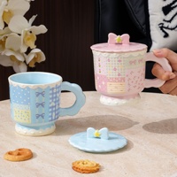Tasse à café en céramique Lelyi créative et mignonne, motif floral, style dessin animé, pour la maison et le bureau, très esthétique