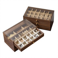 Boîte à Bijoux Haut de Gamme en Noyer Anti-Poussière, Couvercle en Verre, Style Vintage, Organisateur à 3 Niveaux avec Tiroirs pour Bracelets, Broches et Rangement pour Femmes