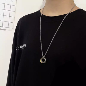 18K 금도금 스테인리스 스틸 힙합 목걸이 지르콘 삼중 링 북경 오페라 마스크 펜던트 패션 쥬얼리 남성 커플용 - Product Image 6