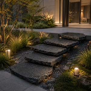 Black Stone Garden <b>Step</b> Recessed Paver Patio Stair <b>Treads</b> Outdoor Landscape Pedestal Rocks - Product Image 3