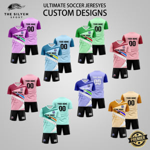 Ensembles <span class=keywords><strong>de</strong></span> maillots <span class=keywords><strong>de</strong></span> football unisexes imprimés sur mesure, service OEM, 100% polyester, séchage rapide, respirant, manches courtes, vêtements <span class=keywords><strong>de</strong></span> football d'été - Product Image 1