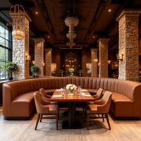 Ensemble de meubles vintage en bois et cuir, table et chaises demi-circulaires pour restaurant, canapé pour café commercial