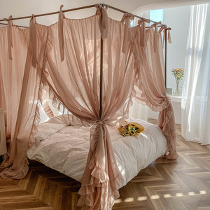 Été nouveau style japonais simple princesse senior ins style <span class=keywords><strong>lin</strong></span> vent plancher rail carré haut de lit rideau support <span class=keywords><strong>moustiquaire</strong></span> - Product Image 3