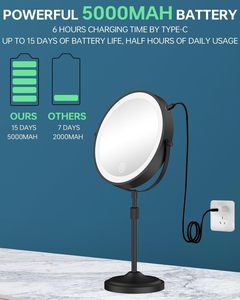 20cm Diameter Framed Desktop Cordless 5X/7X/10X Dual Sided Touch Screen <b>Sensor</b> Makeup Vanity Cosmetic Magnifier Mirror <b>Lights</b> - Product Image 4