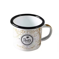 Vente en gros de tasses à café en émail personnalisées avec logo, 4/8/12 oz, portables, en métal, pour le camping, avec bord incurvé