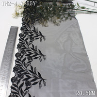 Dentelle brodée florale noire souple de 20 cm en tulle transparent pour la confection de lingerie et de soutiens-gorge