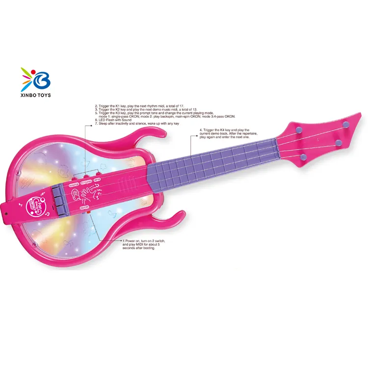 Musical light electric toy guitar for kids multi-function educational baby toys rose
