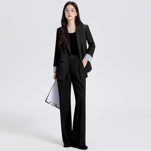 Women's Suit <b>Set</b> Double Breasted <b>Blazer</b> Solid Color Anti-Wrinkle Polyester Casual Wear - Product Image 3