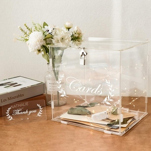 Caja de acrílico <span class=keywords><strong>para</strong></span> tarjetas de boda, caja de dinero, caja de tarjetas de regalo con cadena de luz <span class=keywords><strong>para</strong></span> recepción de boda, fiesta, graduación, decoraciones de <span class=keywords><strong>cumpleaños</strong></span> - Product Image 2