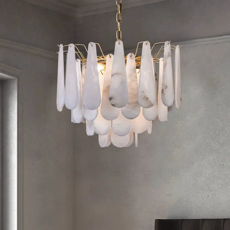 Metal Industrial Marble & Copper LED Chandelier Luxury Living Room ...