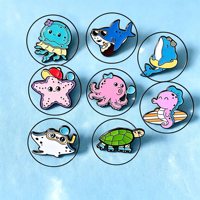 Lot de badges en émail sur le thème des animaux marins mignons : requin, pieuvre, tortue, méduse, pour décorer les sacs à dos