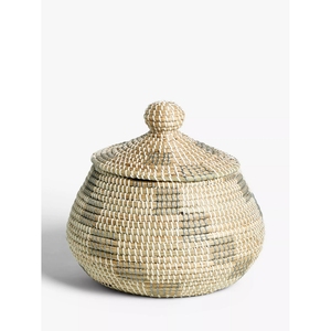 Cesta de Almacenamiento Ecológica de Jacinto de Agua y Pasto Marino, Estilo Boho, Elegante, con Tapa, Organizador Multifuncional, Logotipo Personalizado - Product Image 1