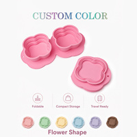 Bol pour chien pliable en silicone en forme de fleur, double bol portable pour nourriture et eau pour animaux de compagnie avec tapis antidérapant, logo personnalisé