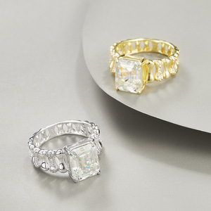 Luxury Women's Yellow <b>Gold</b> Moissanite <b>Cocktail</b> <b>Ring</b> Emerald Cut Prong Setting Geometric Design Engagement Style - Product Image 6