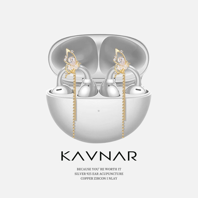 KAVNAR Bulk Headphone Charms Anti-Lost Elegant Gold Butterfly Tassel Cubic Zirconia Detachable Earbud Clips