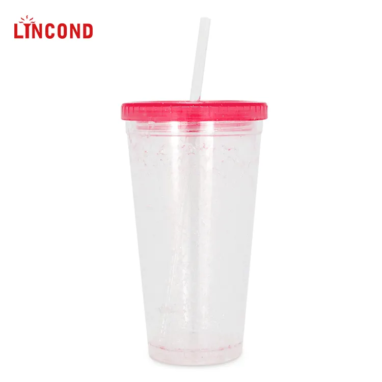 Lincond 16 Oz Dubbele Wand Plastic Cooling Gel Cup Met Rietjes Custom Logo