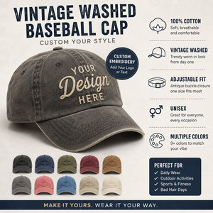 Gorra de Béisbol Deportiva Unisex de 7 Paneles, Estilo Retro Lavado, de Primera Calidad, Preferida en el Mercado Norteamericano y Europeo, Personalizable, en Jersey de Poliéster/Algodón - Product Image 1