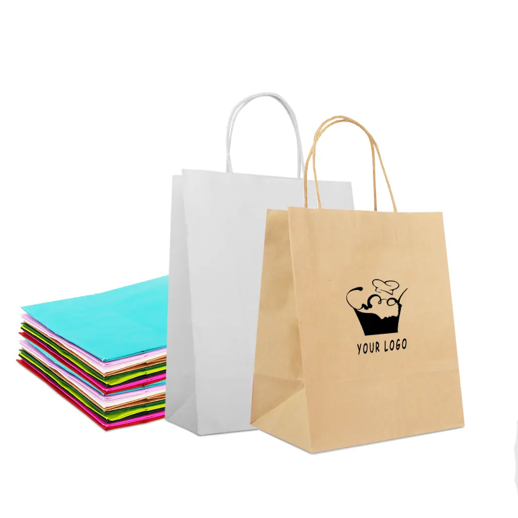 थोक पर्यावरण पुन: प्रयोज्य बायोडिग्रेडेबल कैरी क्राफ्ट बुटीक उपहार शॉपिंग पैकेजिंग गुलाबी भूरा क्राफ्ट पेपर बैग हैंडल के साथ