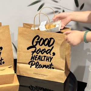 Bolsa de Papel Kraft Ecológica Personalizada Marrón y Blanca con Asa para Comida para Llevar, Ideal para Pizza, con Impresión Digital - Product Image 3