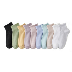 Women's Ankle Socks Solid Color Breathable Sweat Absorbent Casual Cotton Socks 10 Pairs - Product Image 5