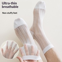 7393 Chaussettes mi-mollet pour hommes, fines, en maille respirante, ultra-fines, longues, pour l'été
