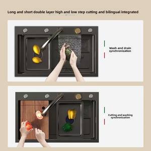 Évier de cuisine <span class=keywords><strong>rectangulaire</strong></span> grand format en acier inoxydable Nano SUS304 à <span class=keywords><strong>cuve</strong></span> unique, multifonctionnel pour la vaisselle domestique - Product Image 4