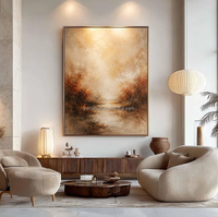 Peinture peinte à la main, style Wabi-sabi, peinture de paysage texturée, peinture décorative d'intérieur avec cadre pour art mural