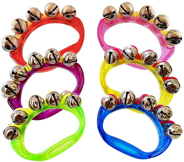 Wrist Bells Percussion Handheld Sleigh Bells with Plastic Handle Jingle Bells Musical Instrument Toy Rhythm Instrument Toys