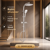 Ensemble de douche carré TM-1120 avec bouton de commande, design européen, finition chromée et inverseur pour accessoires de salle de bain