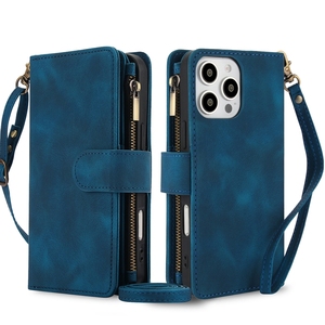Funda con cordón para iPhone 11/12 Pro/13 <span class=keywords><strong>Mini</strong></span>/14 Plus/15/16 Promax 9 ranuras para tarjetas Cartera Funda de cuero bolsa - Product Image 3