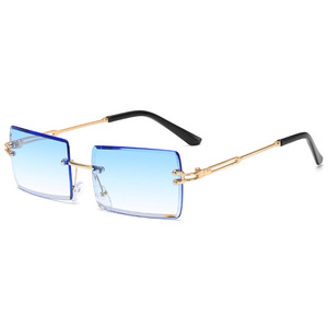 Frameless Cut Edge <b>Sunglasses</b> Metal <b>Gradient</b> Grey Lens Fashionable Commute Style - Product Image 5