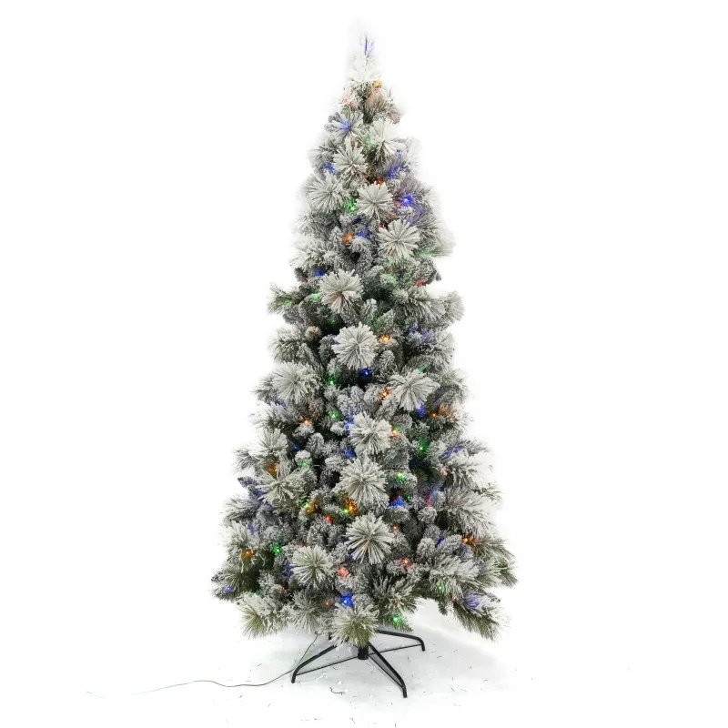 2024 nouveauté artificielle floqué pré-éclairé couleur Led lumières PVC dur aiguille mixte arbre de noël pour l'affichage de vacances