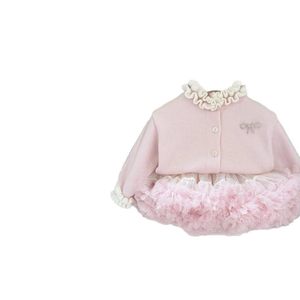 Tongxingyuan Baby Girl Pink Ruffled Cardigan Sweater Set Thickening Warm Winter Outfit - Product Image 5