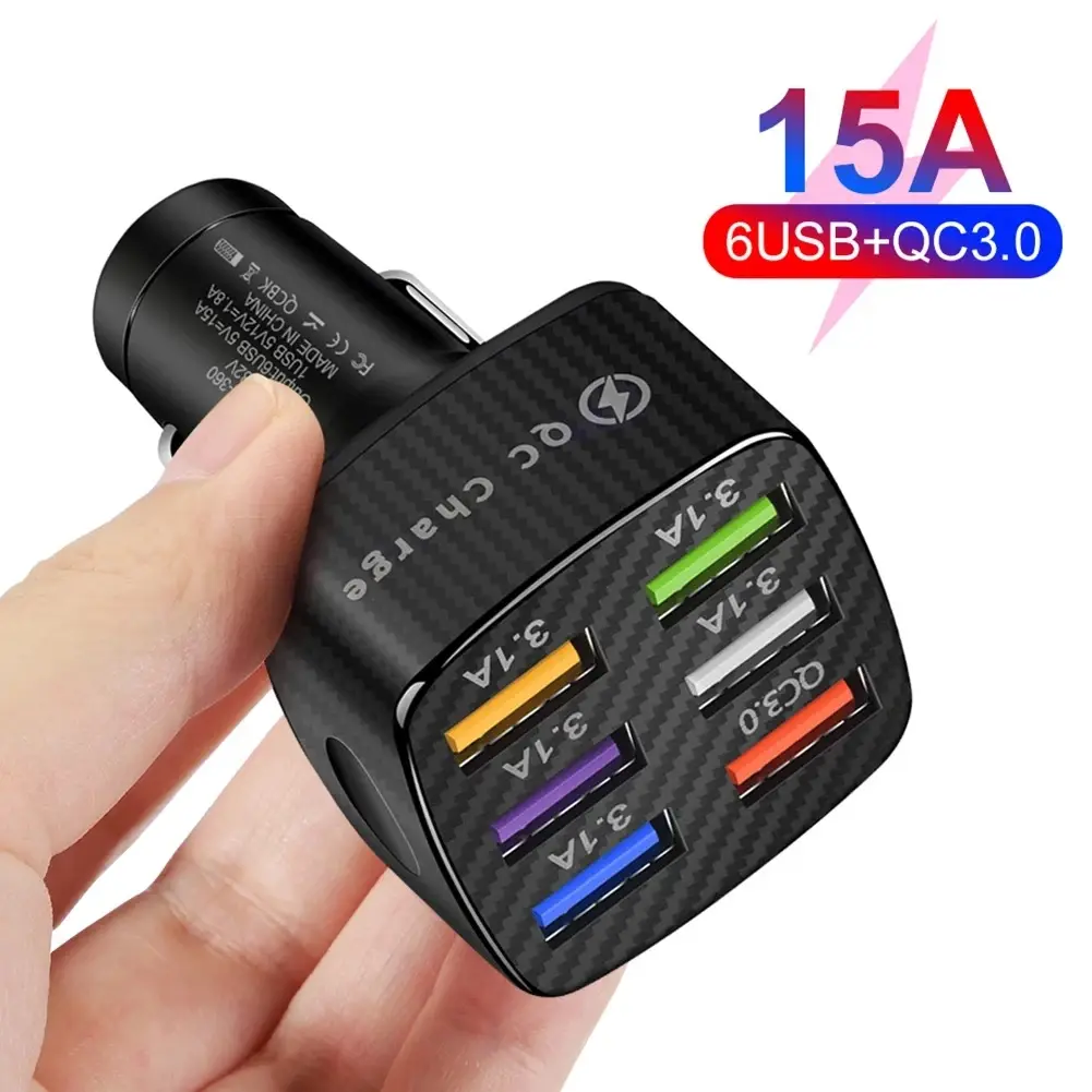 6 USB Port Vehicle Adapter Smartphone Car fast Charger LED Lamp Multi-port USB Cigarette Lighter qc3.0 Quick Charger