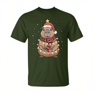 Camiseta navideña con diseño de Capibara, gorro de Papá Noel y luces de árbol de Navidad - Product Image 2