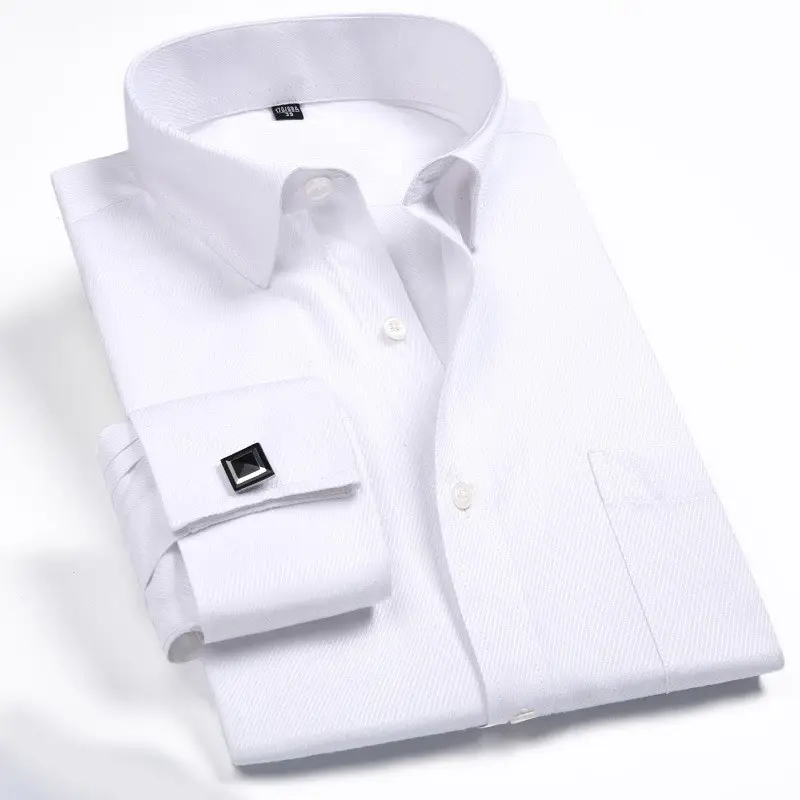 पुरुषों की पोशाक शर्ट फ्रेंच कफ नीले सफेद लंबे बाजू व्यापार टक्सीडो शर्ट स्लिम फिट ठोस रंग फ्रेंच कफ़लिंक शर्ट