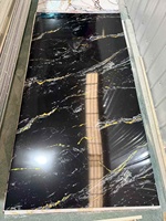 Panneau mural en PVC brillant imperméable aux UV MORLENX, marbre noir avec bordure dorée, pour les bureaux de direction et les murs décoratifs de salles de bain
