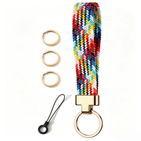 Cordon de poignet tressé en nylon élastique multicolore personnalisé avec accessoires dorés pour téléphone et clés de voiture – Idéal comme cadeau