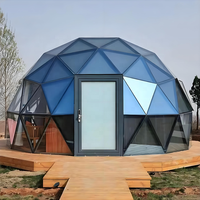 Dôme géodésique en verre bleu creux isolé pour l'extérieur, résistant aux UV, avec porte et fenêtre en verre