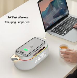 Portable Multi-functional Blue tooth Speaker with Bedside Night Light <b>Alarm</b> Clock <b>Wireless</b> Charging for Phone Stand - Product Image 4