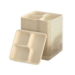 Bandeja de Comida Desechable, Biodegradable, Compostable, Portátil, de 3 Compartimentos, Resistente, Hecha de Bagazo de Caña de Azúcar, para Camping y Aire Libre - Product Image 1