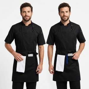 Black Bib <b>Apron</b> <b>With</b> Multiple <b>Pockets</b> For Cooking Daily Use Simple Style Cotton Material - Product Image 2