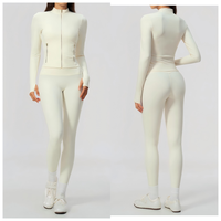 Ensemble 2 pièces haut de gamme pour femme, coupe ajustée, en Spandex/Nylon, brossé, anti-transpiration, respirant, réversible, uni, col montant, pour le yoga