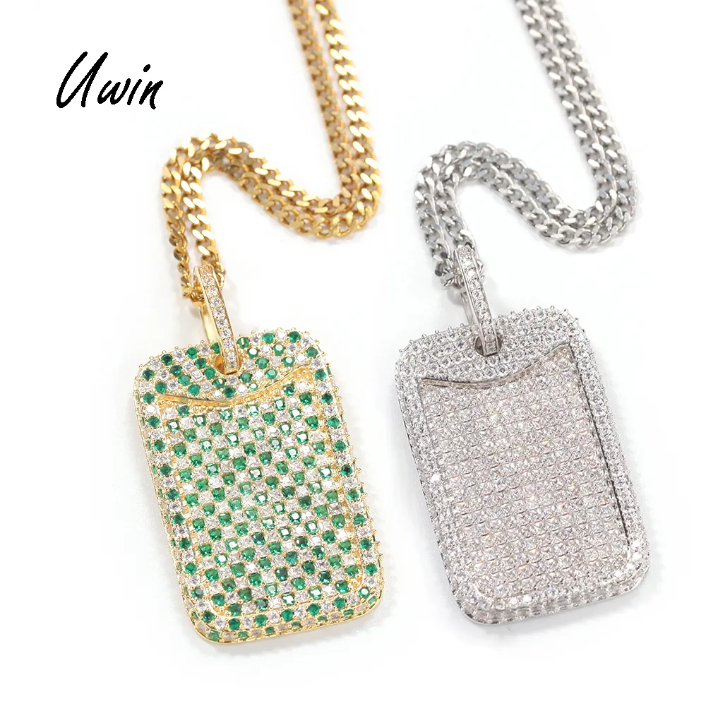 2021 New Arrival Iced Out Bling Micro Pave 3A Baguette CZ Cubic Zirconia Hip Hop Dog Tag Pendant Necklace