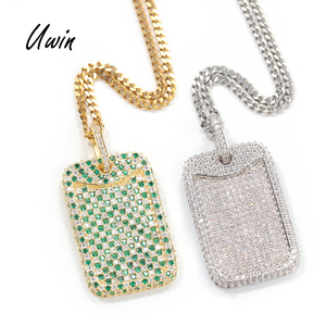 2021 New Arrival Iced Out Bling Micro Pave 3A Baguette CZ Cubic Zirconia Hip Hop <strong>Dog</strong> <strong>Tag</strong> Pendant <strong>Necklace</strong> - Product Image 1