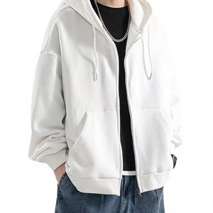 Sweat-shirts à capuche zippés surdimensionnés pour hommes, coupe classique, couleur unie, décontractés, en coton French Terry - Product Image 1