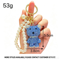 Gantungan Kunci Beruang Bertabur Rhinestone dengan Rantai Mutiara, Bahan Zinc Alloy, Cetak Letterpress, Aksesoris Liontin Tas Wanita yang Lucu