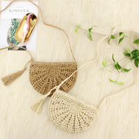 2024 nouveau été mode Style femmes sac de paille avec gland demi porte-monnaie bord de mer loisirs plage sac à bandoulière pour dames